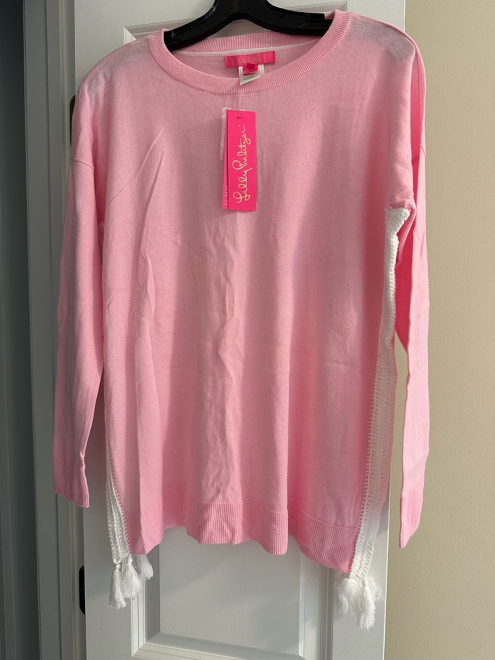 Lilly Pulitzer Light Pink Crewneck Sweater with Tassel Tag